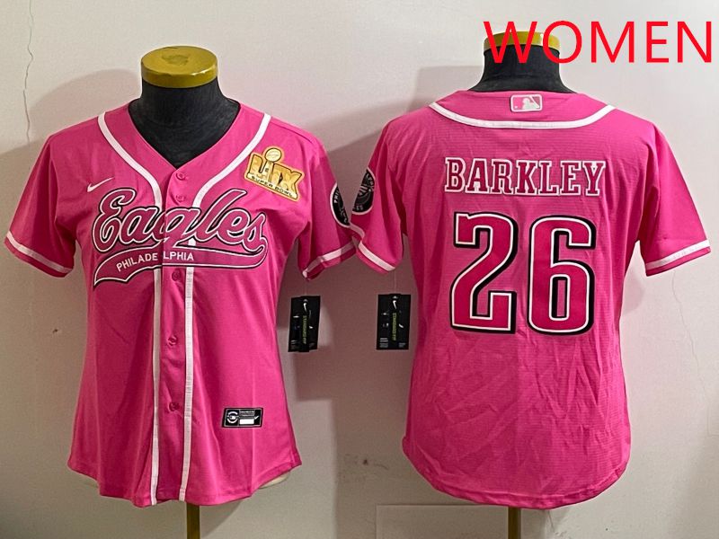 Women Philadelphia Eagles 26 Barkley Pink Jointly Name 2025 Nike Limited NFL Jersey style 5